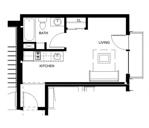 Floor plan for studio, 1 bath, 315 sqft